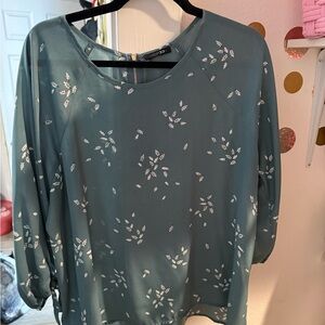Papermoon Teal Blouse with White Leaf Pattern